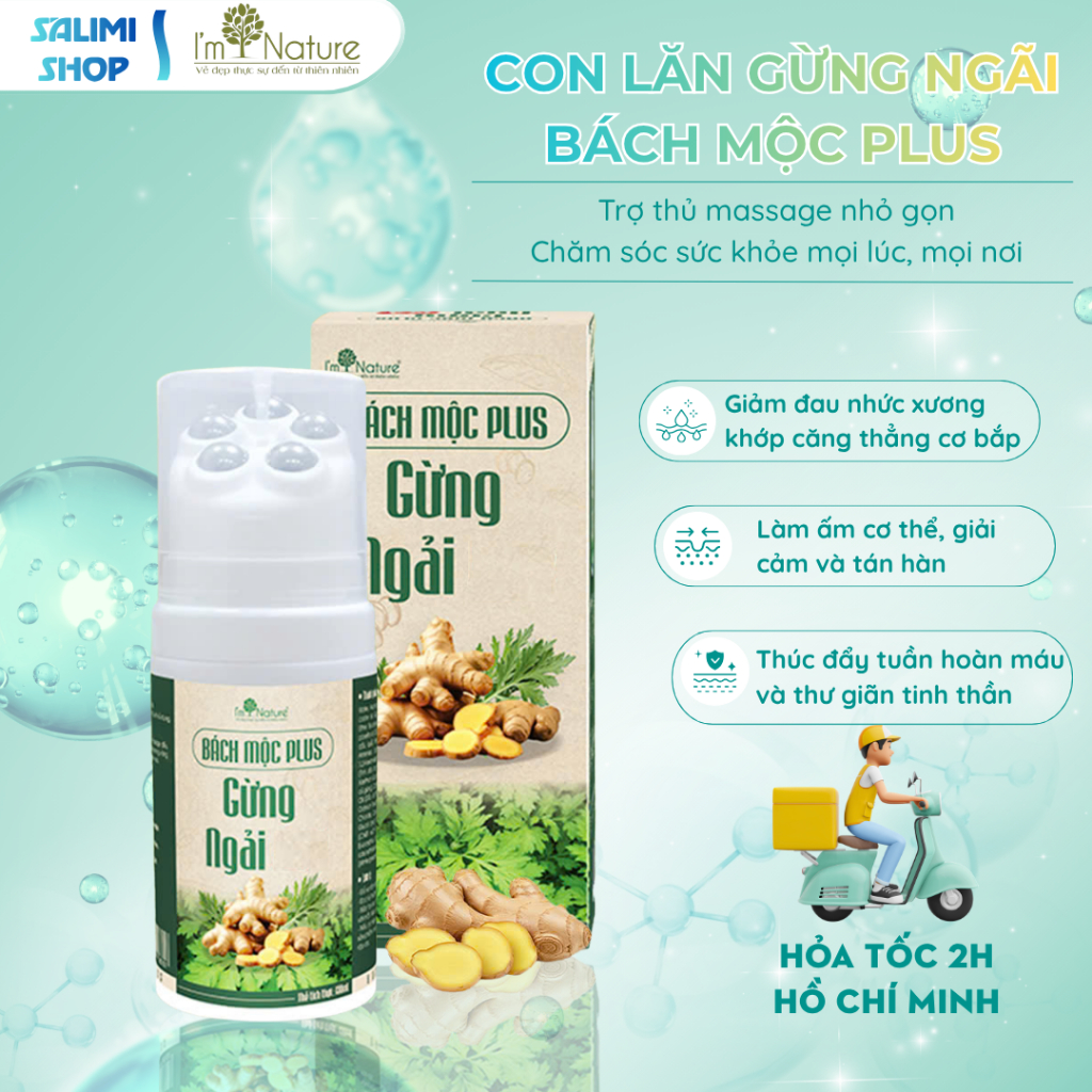 [Chính Hãng] Con Lăn Gừng Ngải Bách Mộc Plus - Dầu Xoa Bóp Massage Cổ Vai Gáy, Đau Lưng, Tan U Cục