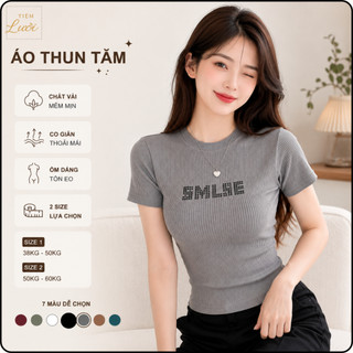Áo Thun Tăm Nữ Cổ Tròn Tiệm Lười Áo Phông Gân Tăm Tay Ngắn Ôm Dáng Co Giãn 7 Màu Size từ 38-60kg