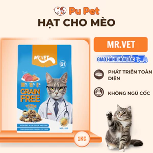 Gói Hạt 1kg Mr.Vet G1 cho Mèo ở Mọi Lứa Tuổi - Hương Cá Ngừ, Có Topping Thịt Sấy, Không Độn Đạm Giả