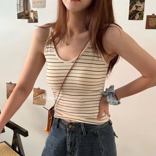Áo hai dây kẻ sọc sẵn mút ngực cổ chữ V