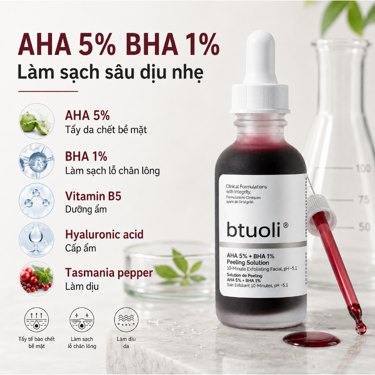 Serum AHA BHA 32ml Chuyên Trị Lỗ Chân Lông To & Mụn Đầu Đen Loại Bỏ Tế Bào Chết Se Khít Lỗ Chân Lông Cho Da Dầu Mụn