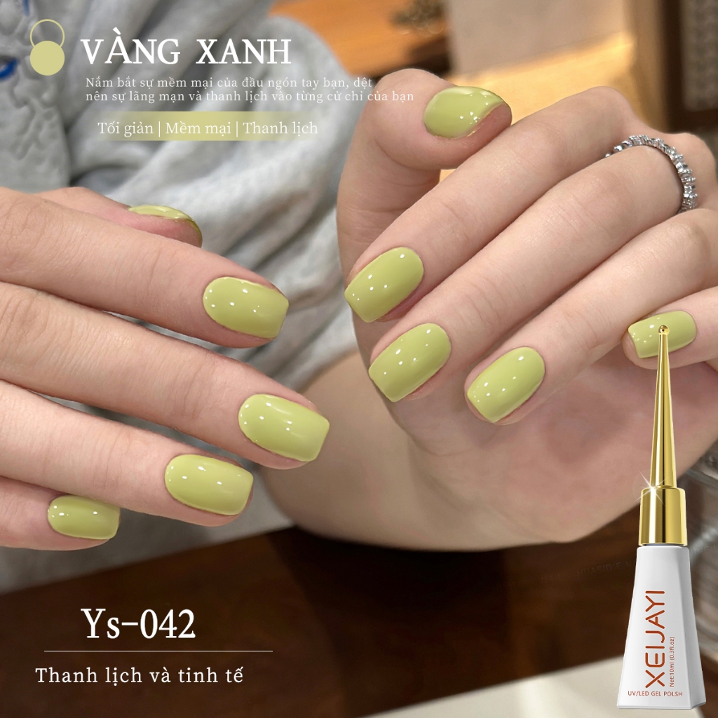 XEIJAYI 10ml -Sơn móng tay dạng gel màu vàng xanh, màu sắc bền lâu, thích hợp cho các tiệm làm móng.