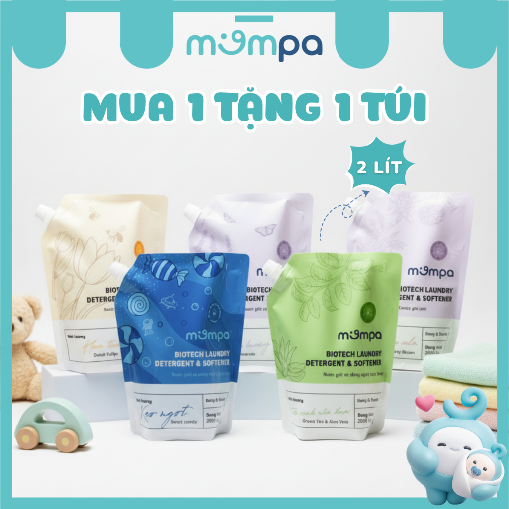 Nước giặt Mompa nước giặt xả công nghệ sinh học an toàn lành tính cho da bé