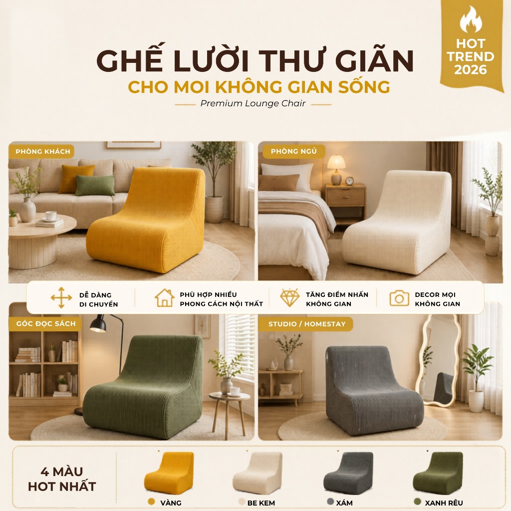Ghế sofa lười thư giãn Tahou, Sofa nén chân không thích hợp đọc sách, xem phim, decor phòng khách