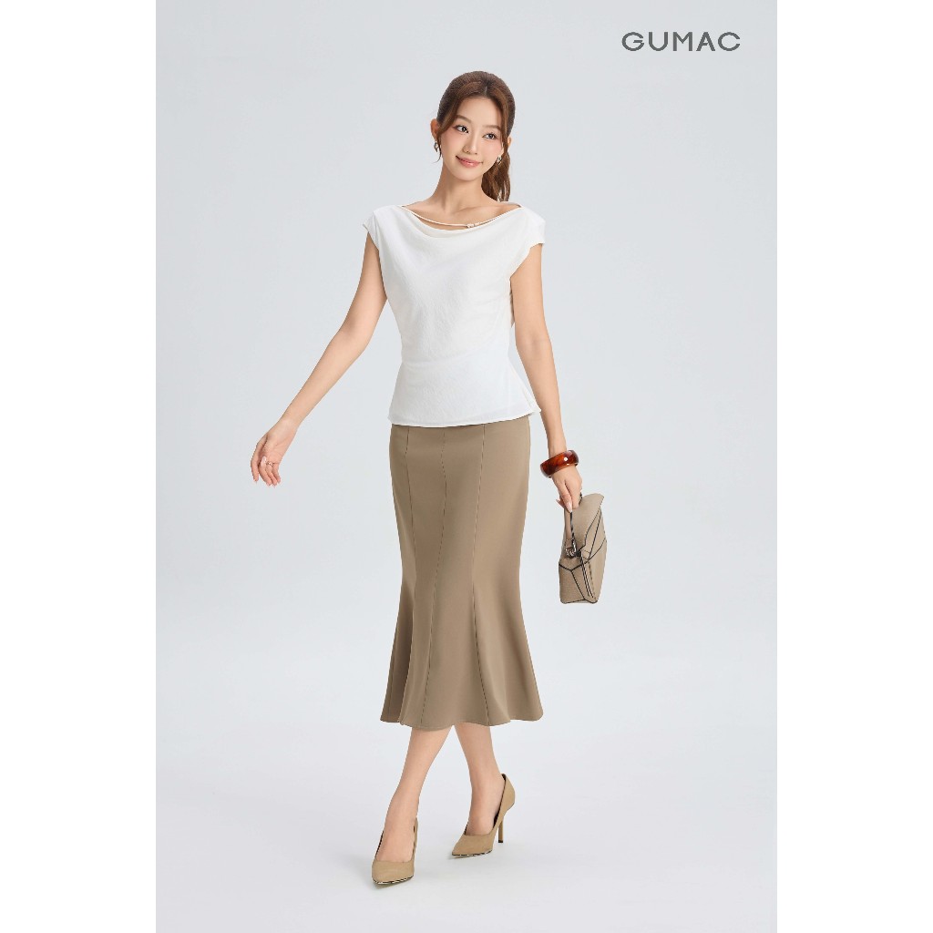 Áo Kiểu Nữ GUMAC Form Suông Cổ Đổ Bẹt Vai Sát Nách Đánh Eo Chất Tơ Mềm Thoáng Mát AG06010