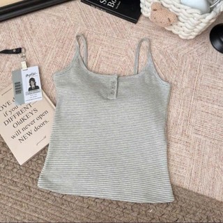 Áo hai dây kẻ sọc cổ vuông có cúc sẵn mút đệm