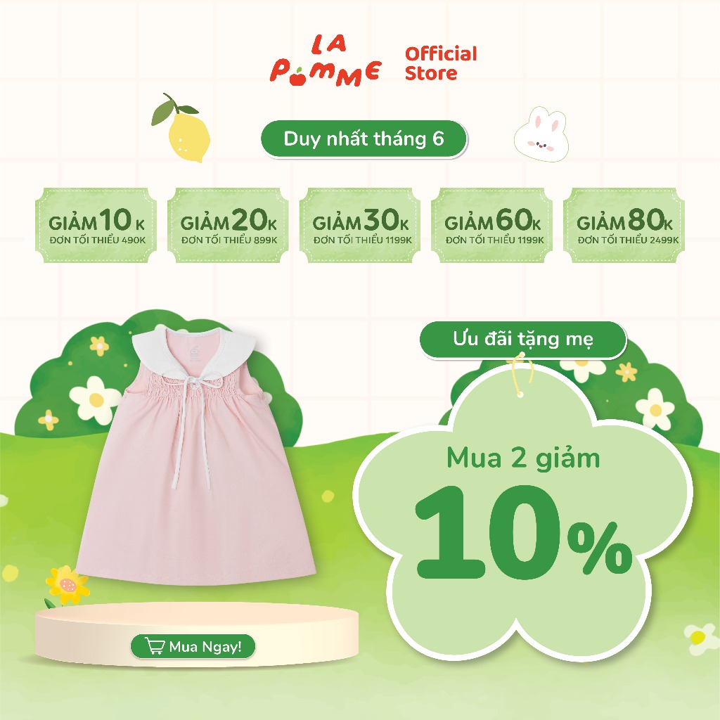 Đầm sát nách La Pomme nàng công chúa kẹo ngọt - Sợi Natural Cotton thoáng mát – Bé gái - 9M - 5Y