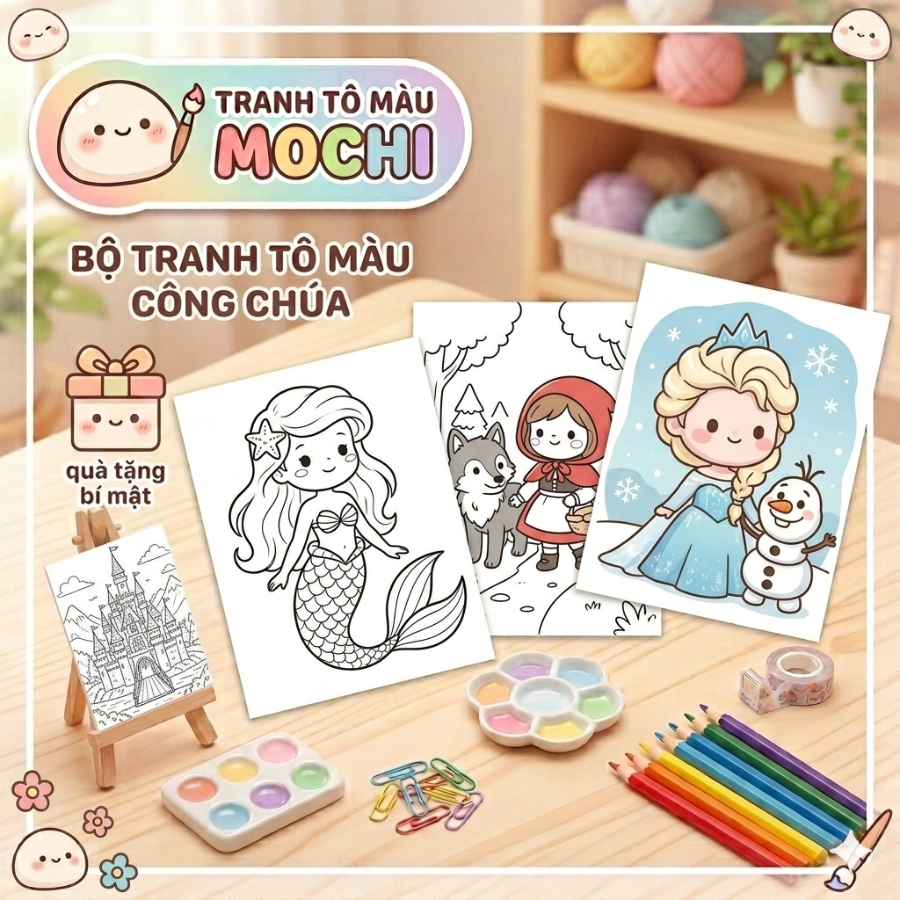 Bộ 50 tranh tô màu công chúa Mochi tranh tô màu cho bé nhiều chủ đề đồ chơi giấy thủ công bé (T02)