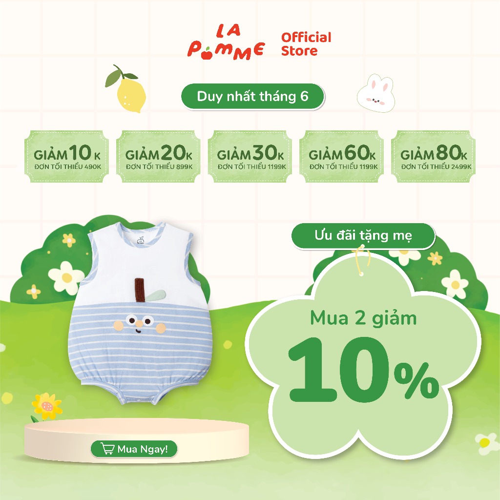 Body sát nách La Pomme trái cây ngộ nghĩnh - Sợi Natural Cotton thoáng mát – Bé trai - 3M - 12M