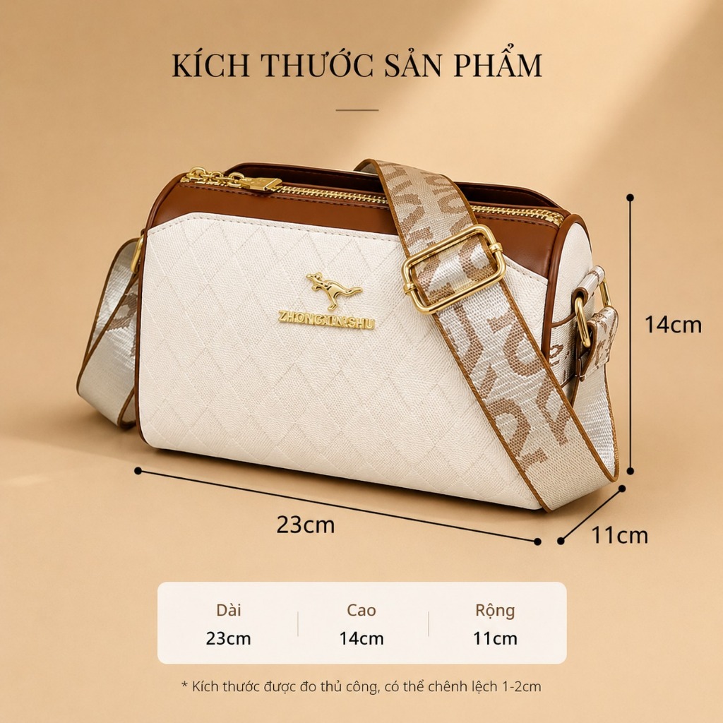 Túi Đeo Chéo Nữ TN19 Da PU Cao Cấp Phối Màu Đen Nâu, Túi Đeo Vai Thời Trang Hàn Quốc Dây Bản To Sang Trọng