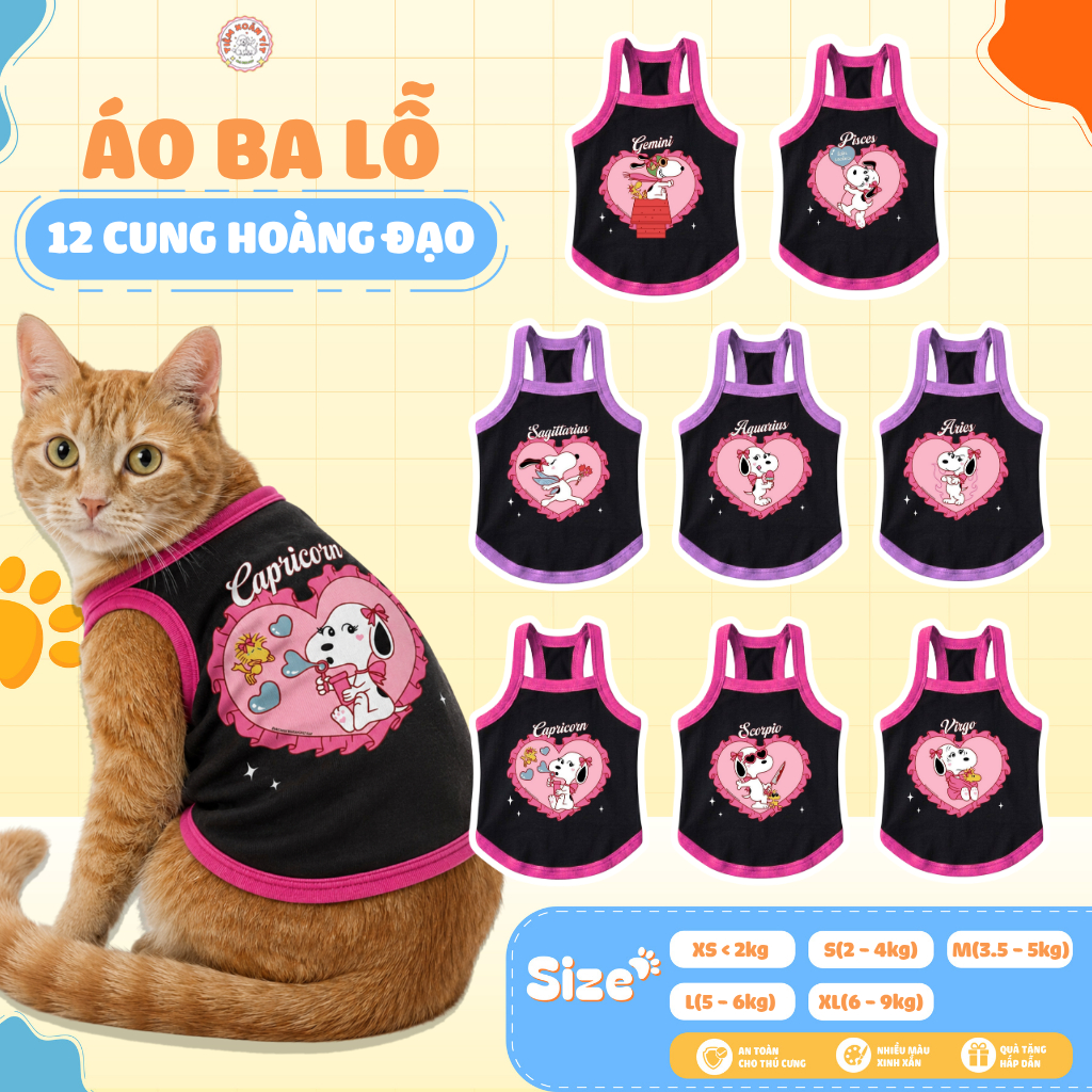 Áo cho chó mèo 2-9kg mùa hè áo hai dây cho chó mèo thoáng mát chất liệu cao cấp in hình 12 cung hoàng đạo