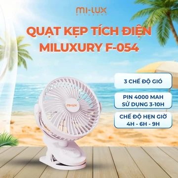Quạt Kẹp Đa Năng MILUXURY F-054 Quạt kẹp bàn, Kẹp Xe Đẩy Pin Tốt Chạy Êm 4000mah, Không Gây Tiếng Ồn