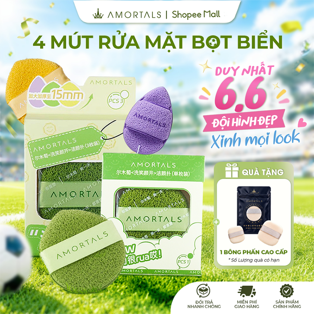 Bông Mút Rửa Mặt Bọt Biển AMORTALS - Bọt Rửa Mặt Giọt Nước Làm Sạch Da Mặt, Lau Mặt Nạ Bùn