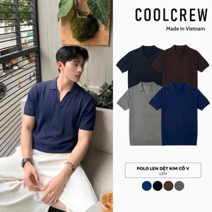 Áo Polo Len Dệt Kim Cổ V 𝐂𝐎𝐎𝐋𝐂𝐑𝐄𝐖 Không Cúc Ngắn Tay Vải Cotton Thoáng Mát Phong Cách Hàn Quốc ALH13 APN110