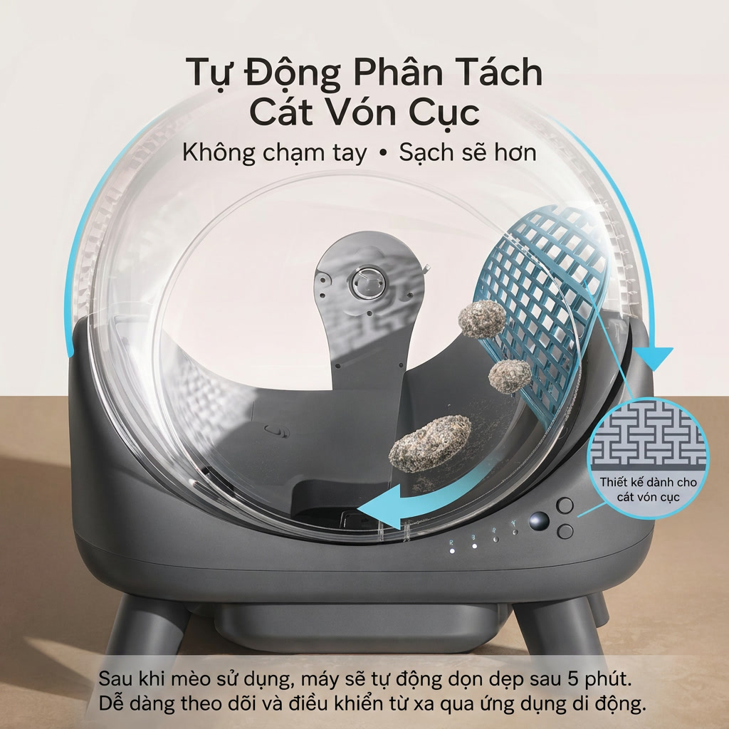 Nhà Vệ Sinh Thông Minh Tự Động Cho Mèo Kết Nối WiFi, Khử Mùi, Không Gian Rộng