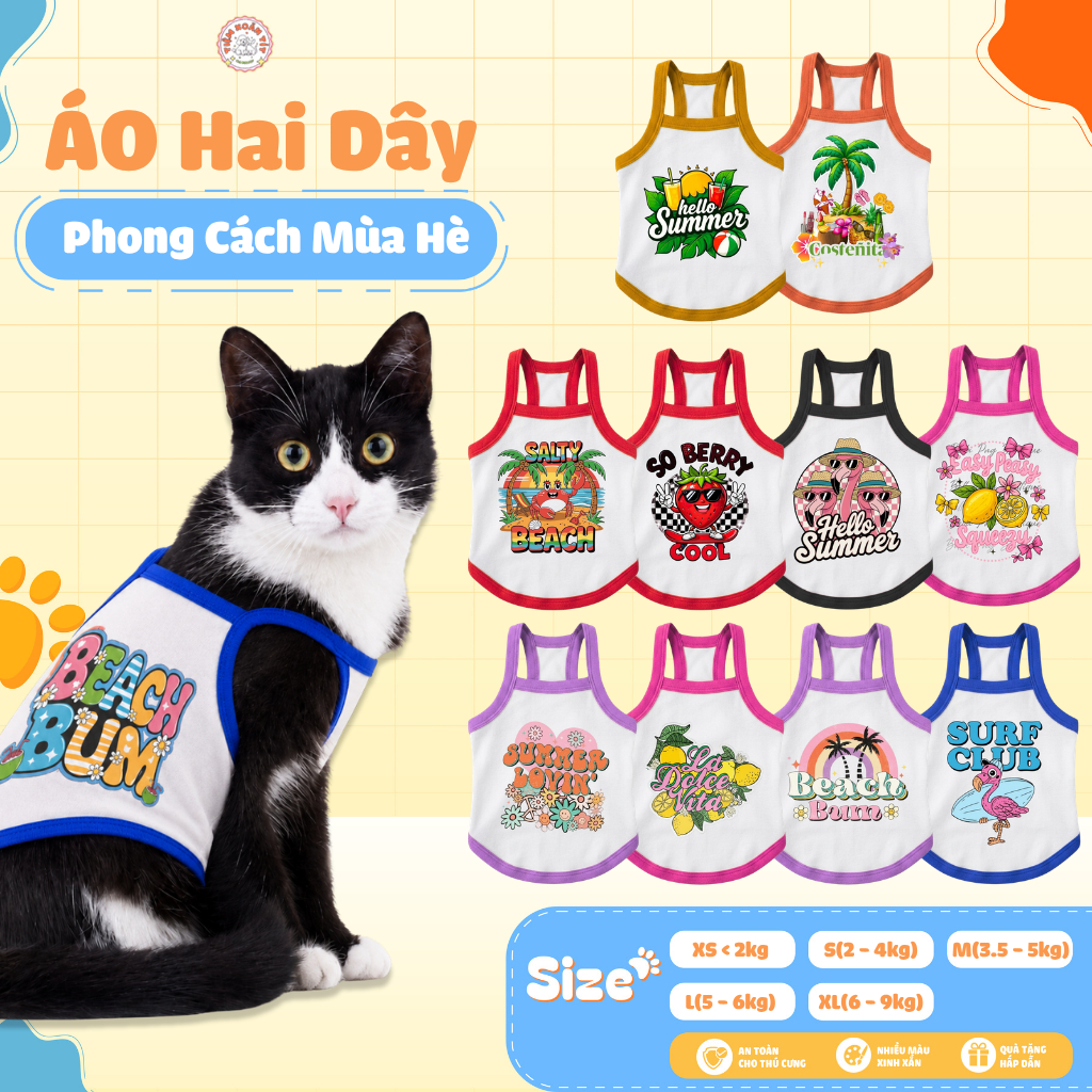 Áo 2 Dây Cho Chó Mèo Mùa Hè In Hình Độc Đáo Áo Cho Thú Cưng Chó Mèo Từ 2-9kg Chất Thoáng Mát