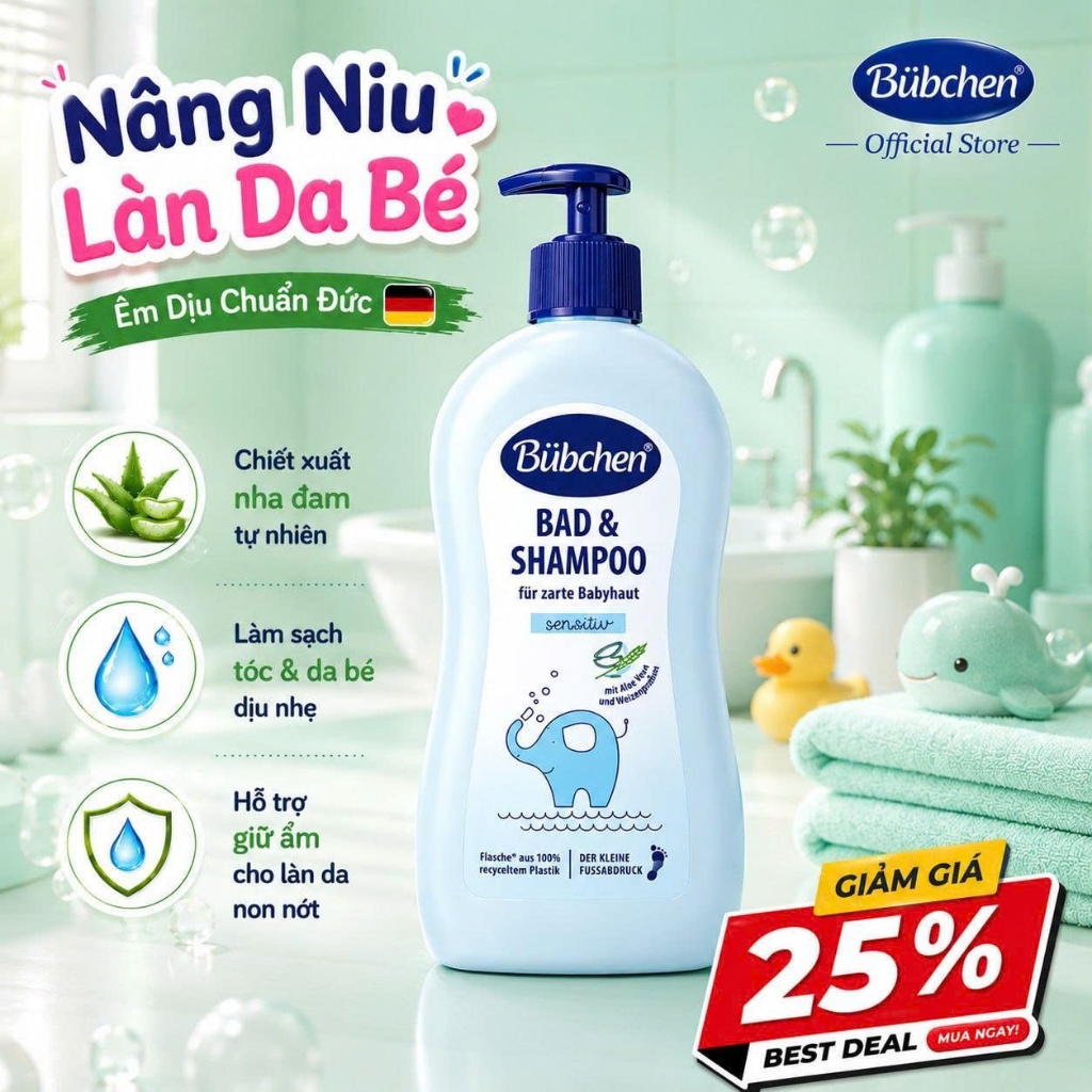 Sữa Tắm Bubchen Bad & Shampoo Bảo Vệ Da Cho Trẻ Sơ Sinh 400ml Bubchen Offical Store