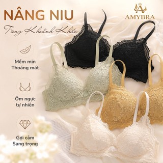 Áo Ngực Nữ Phối Ren Đệm Mỏng Cao Cấp, Áo Lót Nữ Không Gọng Tạo Khe Quyến Rũ AMYBRA A2004