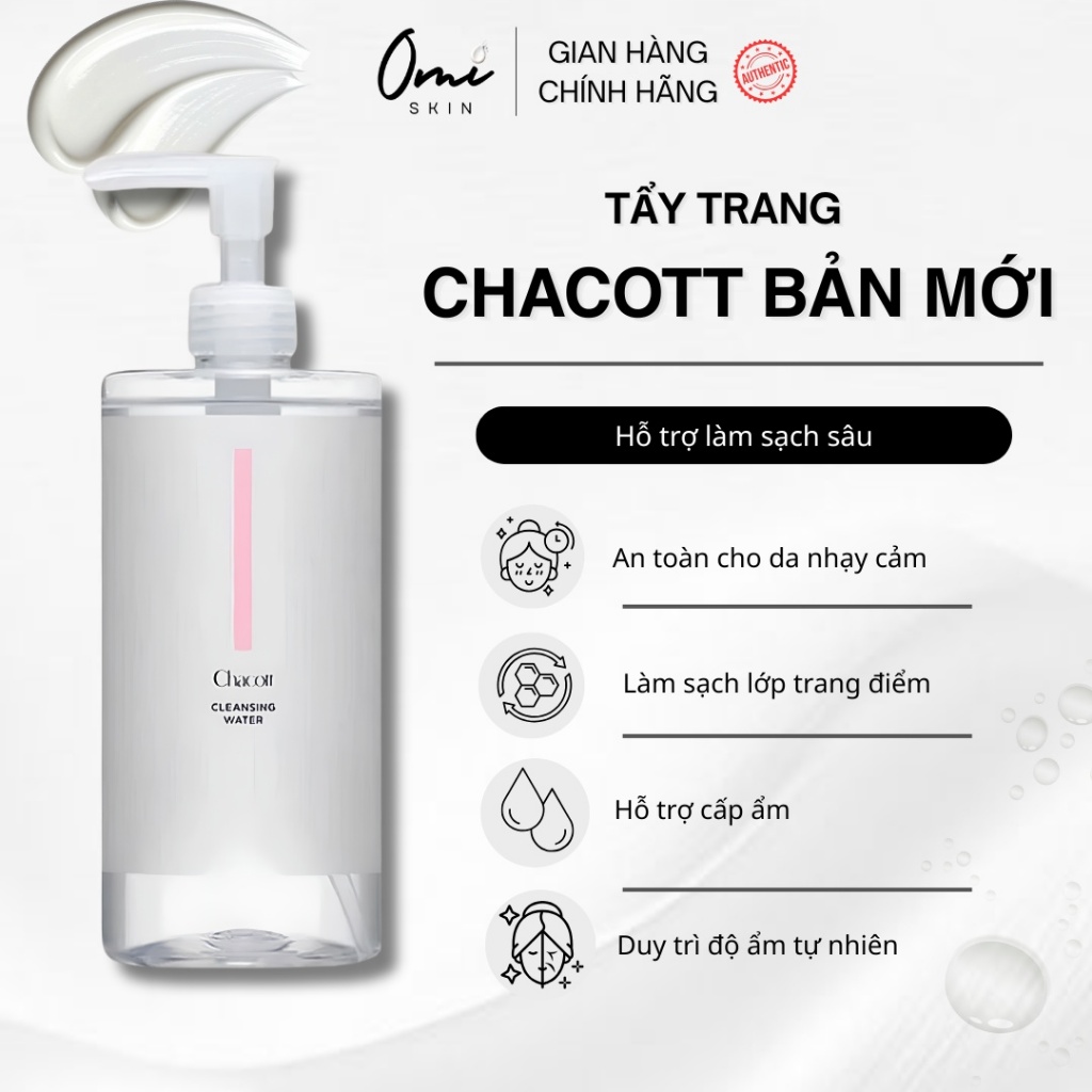 [CHÍNH HÃNG] TẨY TRANG CHACOTT FOR PROFESSIONALS CLEANSING WATER 500ML MẪU MỚI