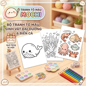 Bộ 50 tranh tô màu sinh vật biển Mochi tranh tô màu cho bé nhiều hình đồ chơi giấy thủ công bé (T07)