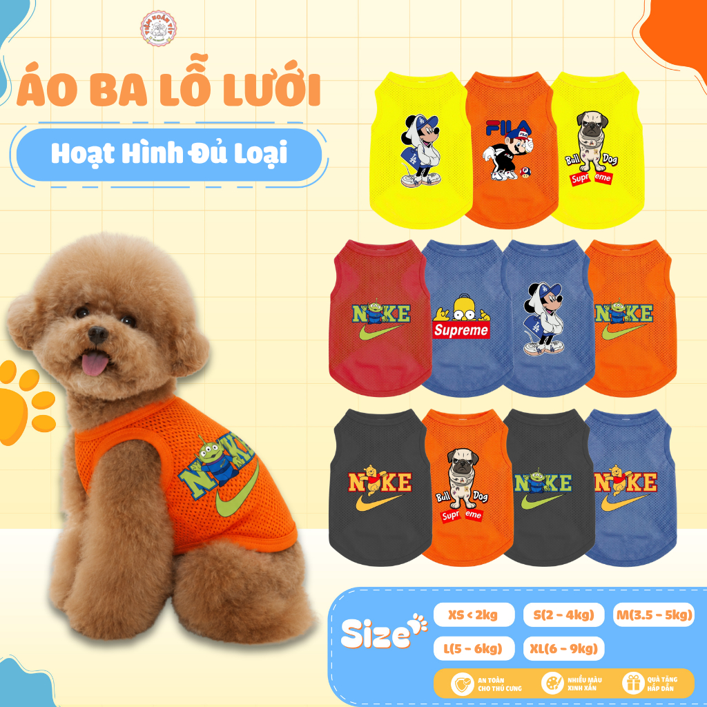 Áo cho chó mèo thú cưng ba lỗ 2-9kg mùa hè chất liệu cao  cấp thoải mái in logo hoạt hình