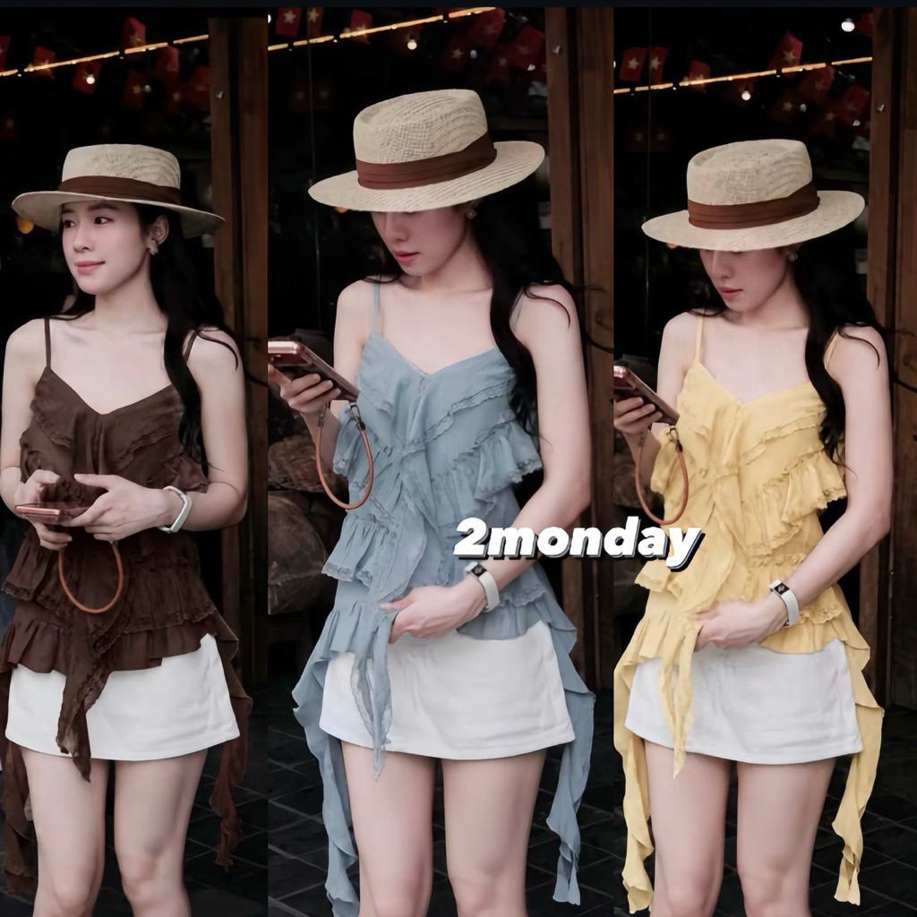 [HÀNG LOẠI 1] ÁO HAI DÂY VOAN TUA RUA BÈO NHÚN PHONG CÁCH HÀN QUỐC SIÊU XINH 2MONDAY A216