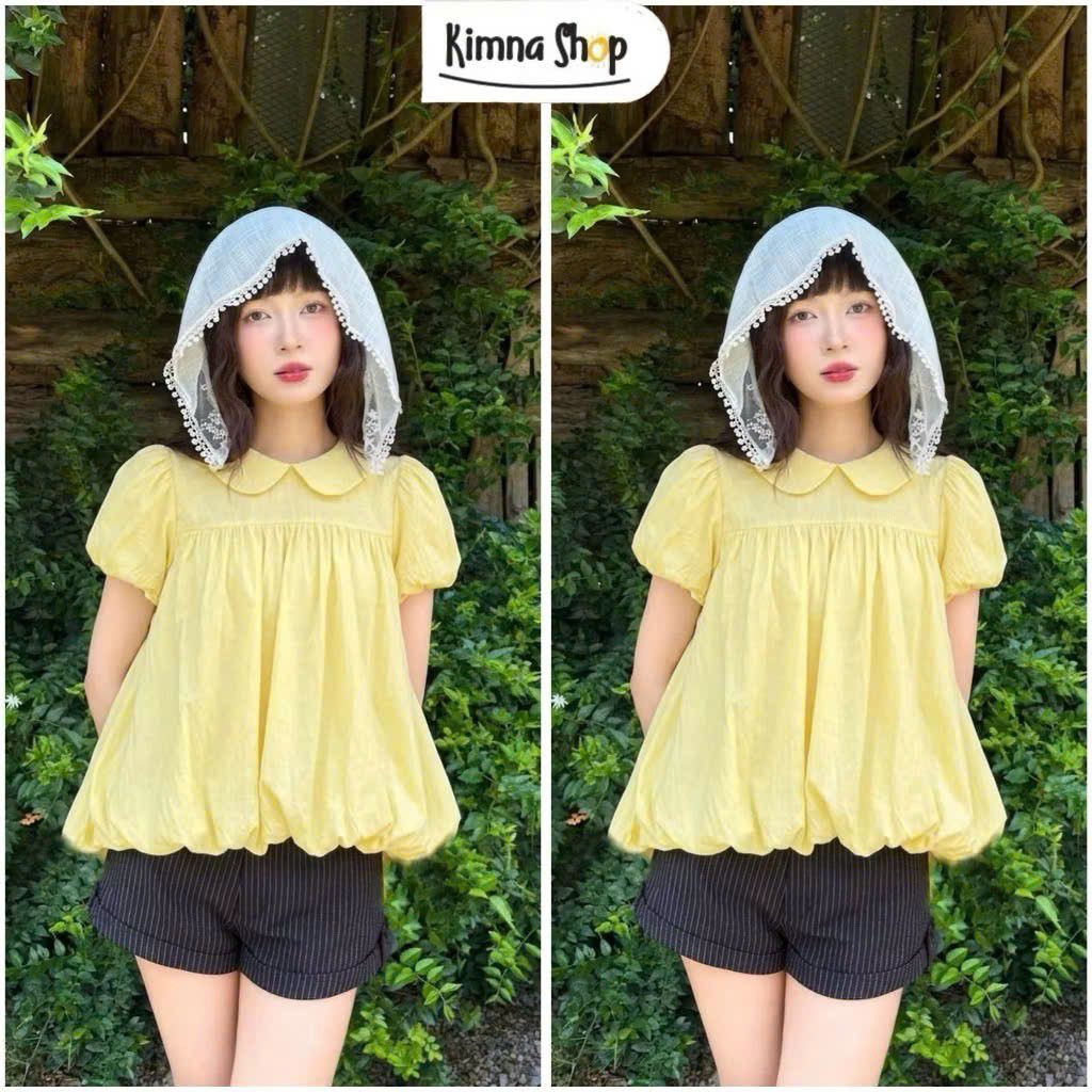 Áo Babydoll Cổ Sen Nàng Thơ Tay Phồng Bo Gấu 🌷
