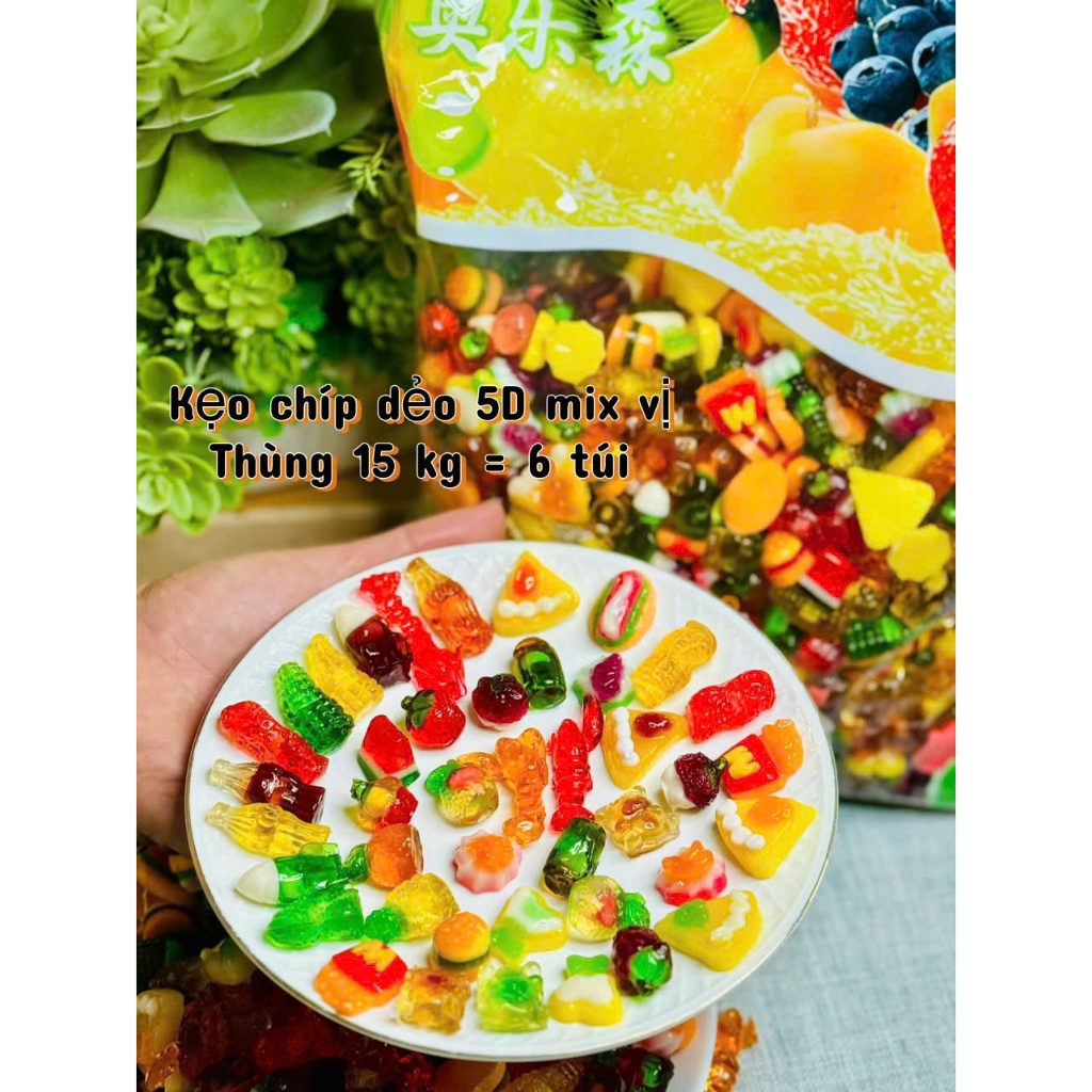 Kẹo Chip Dẻo 5D Mix Vị Nhiều Hình Ngộ Nghĩnh - Kẹo Dẻo Trái Cây Ăn Vặt Thơm Ngon, Đóng Gói Cẩn Thận