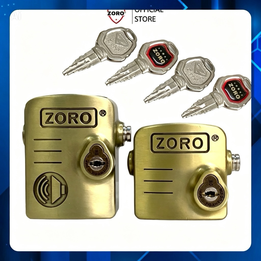 Ổ khóa chụp báo động chống trộm ZORO chìa dẹp xe hơi- chống cắt toàn diện,bảo vệ khoen cửa - âm thanh hú to rõ