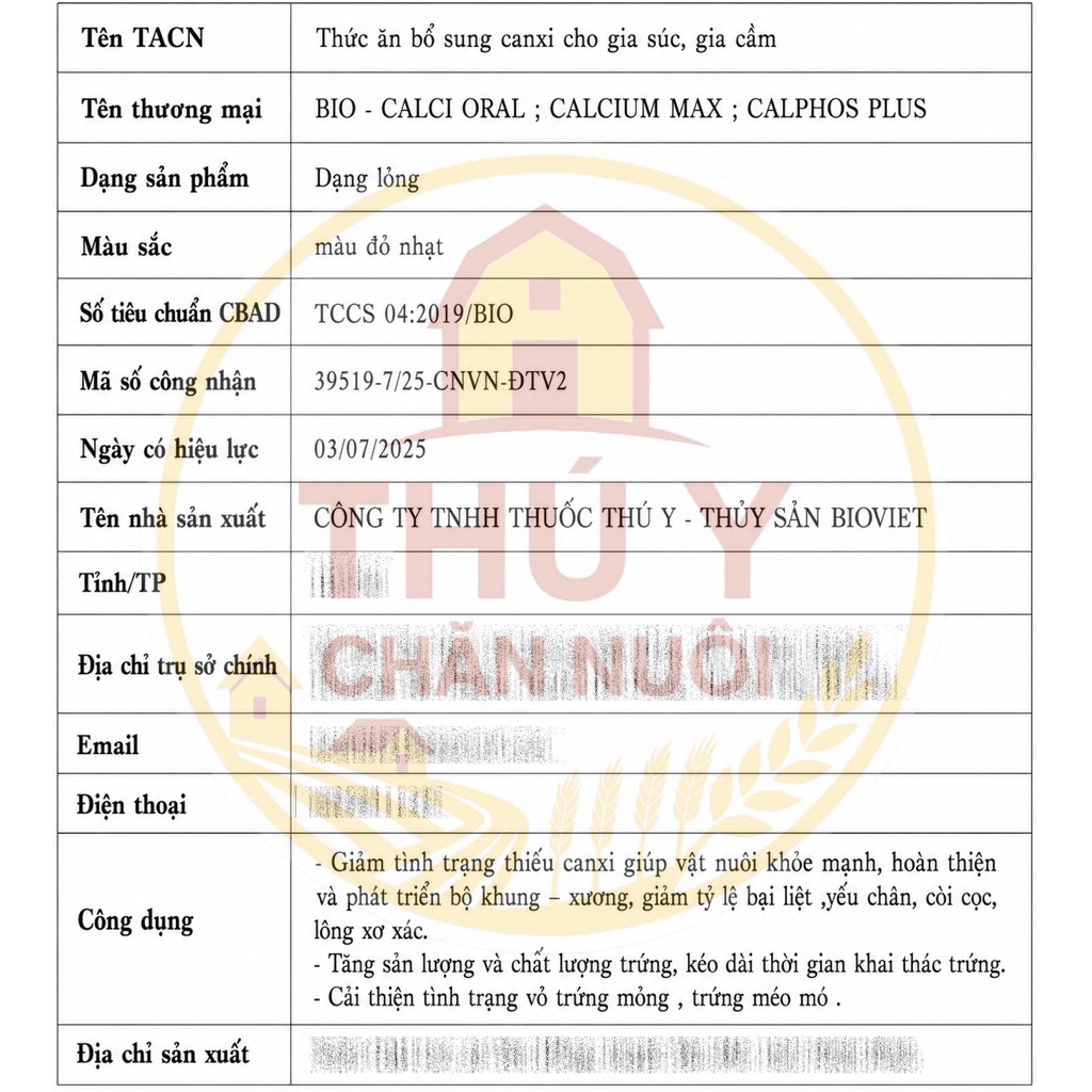 Bio - Calci Oral 1Lít Hỗ Trợ Tăng Sản Lượng Và Chất Lượng Trứng, Bổ sung Canxi Cho Gà, Vịt, Ngan, Cút