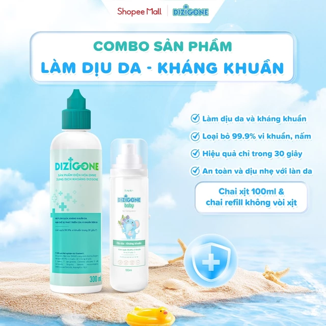 [COMBO] Dung dịch DIZIGONE Baby - Chai xịt 100ml & Dung dịch điện hóa DIZIGONE: Giúp làm sạch, kháng khuẩn da cho bé