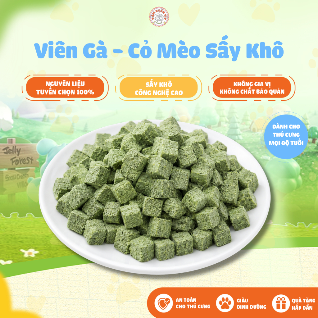 Viên Gà & Cỏ Mèo Sấy Khô Cao Cấp Cho Chó & Mèo