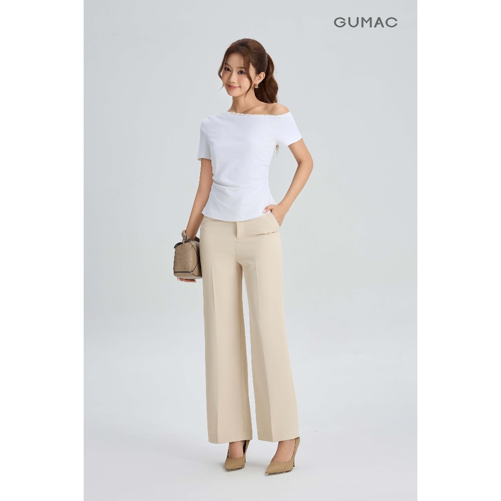 Quần Tây Nữ Ống Rộng GUMAC Cơ Bản Chất Cotton Silk Mềm Đứng Form Thoải Mái Thanh Lịch QG06022