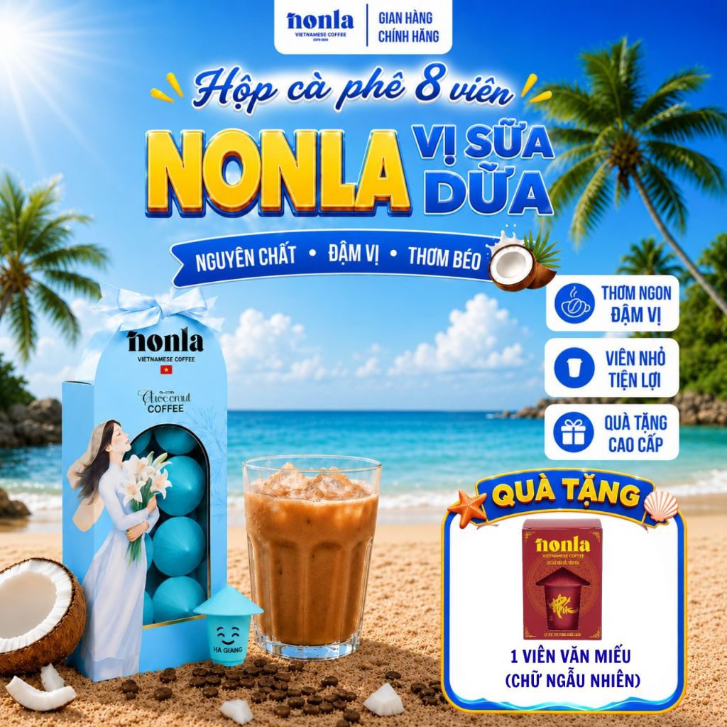 Hộp Cà Phê Hòa Tan Sấy Thăng Hoa Vị Sữa Dừa Không Đường NONLA COFFEE 8 ...
