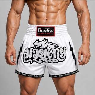 Quần Muay Fighter QMF-U08 - Flash Muay Thai Shorts, Quần Muay Cao Cấp Thêu Họa Tiết