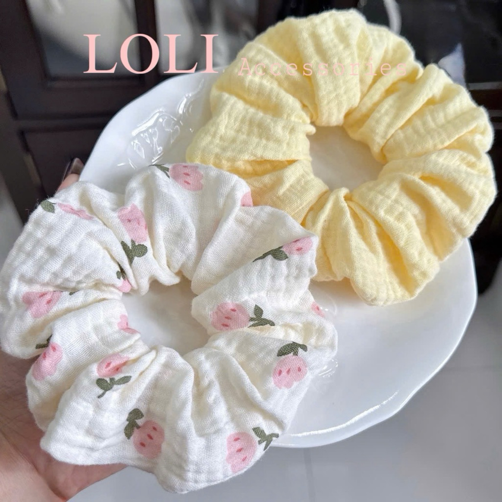 Cột Tóc Srunchies Bản Lớn Vải Muslin Mềm Mại Hoa Hoạt Hình Dễ Thương | BigBuy360 - bigbuy360.vn