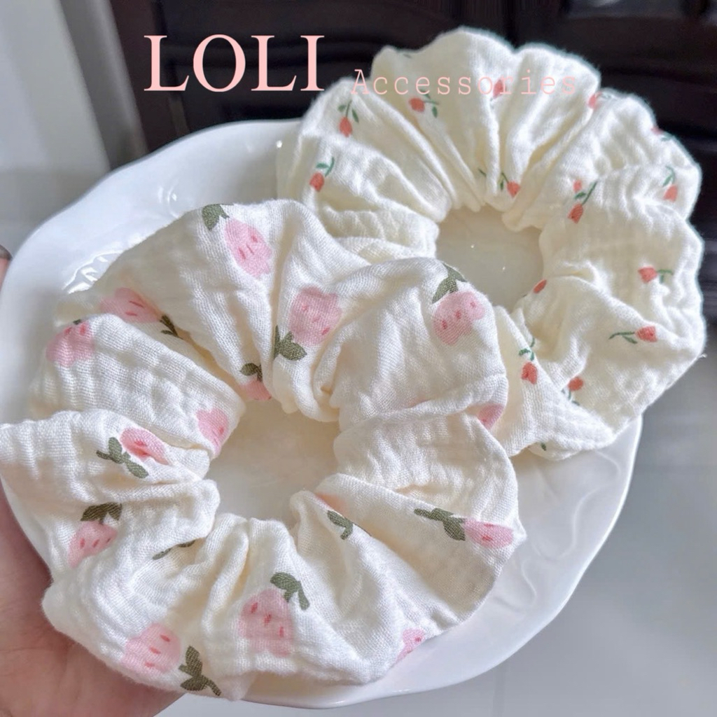 Cột Tóc Srunchies Bản Lớn Vải Muslin Mềm Mại Hoa Hoạt Hình Dễ Thương | BigBuy360 - bigbuy360.vn