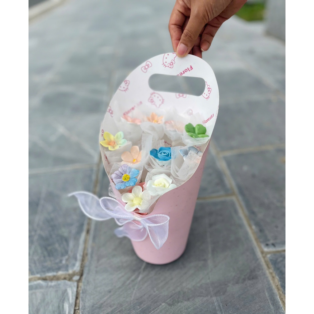 Set Hoa Gốm Sứ DIY 11 Bông Kèm Phụ Kiện Gói Hoa - Hoa Gốm Trang Trí Bàn Làm Việc, Kệ Sách, Phòng Khách