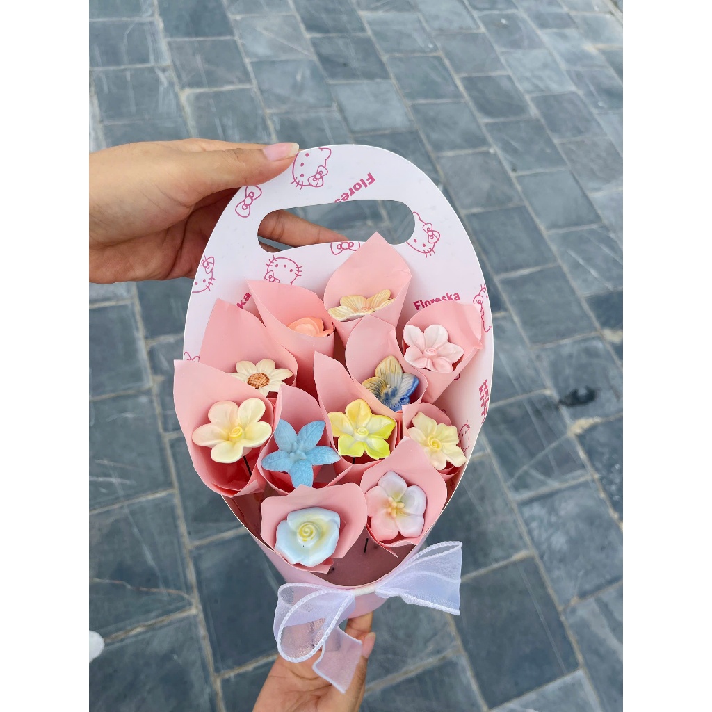 Set Hoa Gốm Sứ DIY 11 Bông Kèm Phụ Kiện Gói Hoa - Hoa Gốm Trang Trí Bàn Làm Việc, Kệ Sách, Phòng Khách