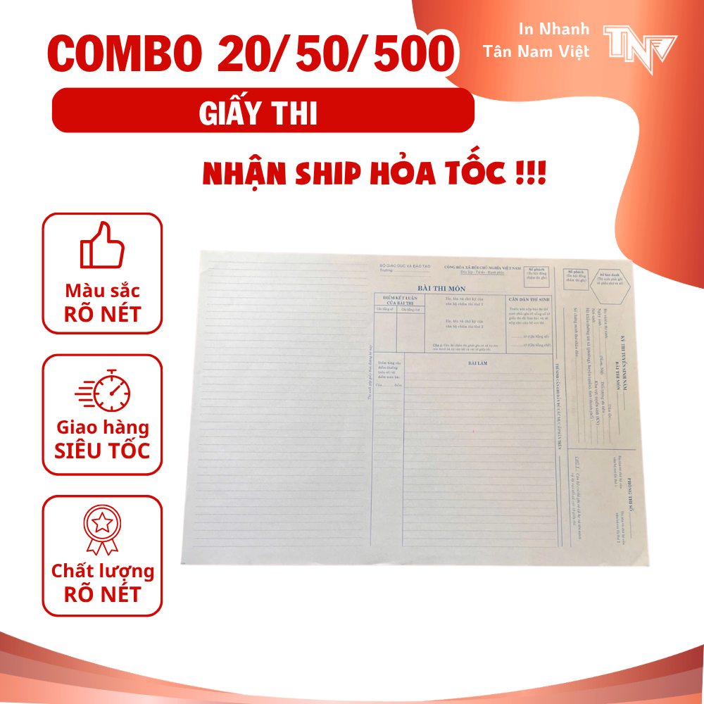 COMBO 20 / 50 / 100 TỜ GIẤY THI THPT – GIẤY KIỂM TRA, LUYỆN THI CHUẨN MẪU