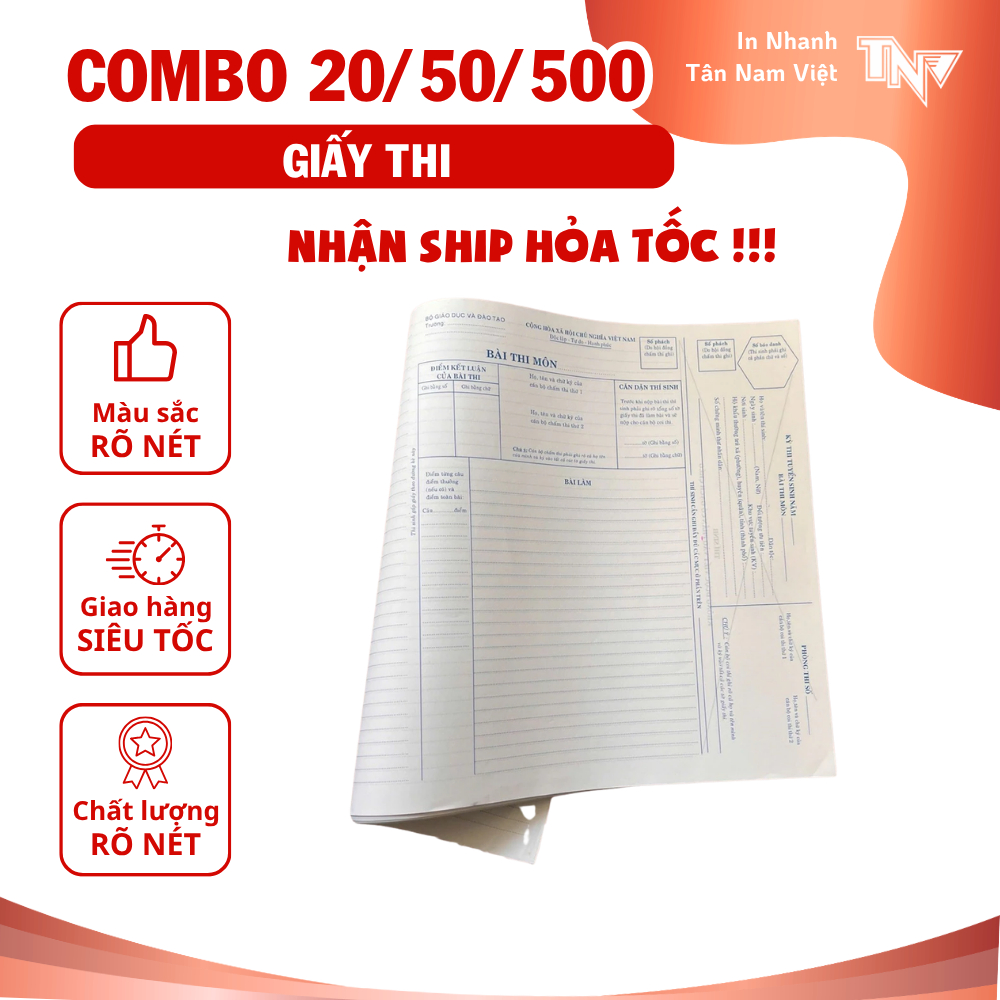 COMBO 20 / 50 / 100 TỜ GIẤY THI THPT – GIẤY KIỂM TRA, LUYỆN THI CHUẨN MẪU