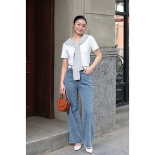 Áo Thun Cotton Nữ LAMER FASHION Cổ Tim Phối Khăn Vai Basic HSD V61B26H014
