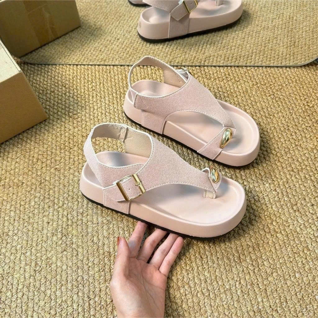 Sandal Xỏ Ngón, Dép Xỏ Ngón Ba Màu Nâu Kem Hồng Quai Cài N69 || Anshoes Dynasty
