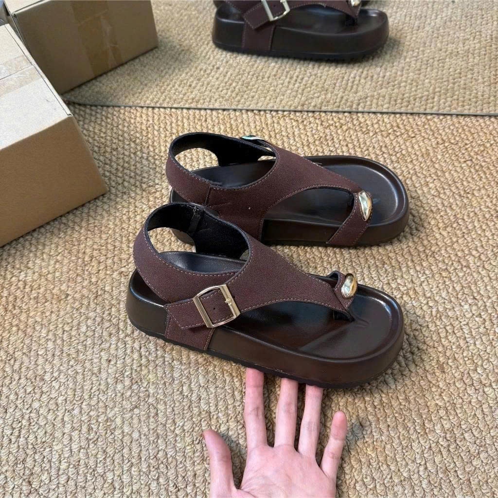 Sandal Xỏ Ngón, Dép Xỏ Ngón Ba Màu Nâu Kem Hồng Quai Cài N69 || Anshoes Dynasty