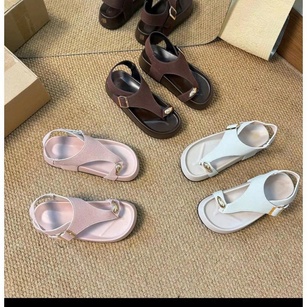 Sandal Xỏ Ngón, Dép Xỏ Ngón Ba Màu Nâu Kem Hồng Quai Cài N69 || Anshoes Dynasty