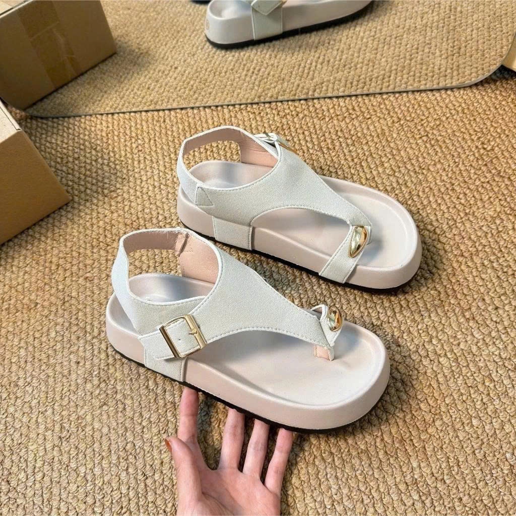 Sandal Xỏ Ngón, Dép Xỏ Ngón Ba Màu Nâu Kem Hồng Quai Cài N69 || Anshoes Dynasty