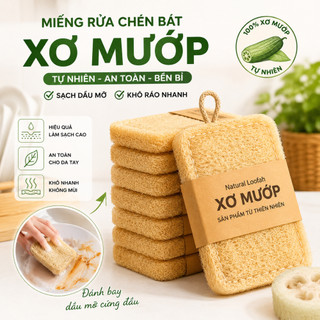 Combo 5 Miếng Rửa Chén Bằng Xơ Mướp Tự Nhiên, Miếng Cọ Rửa Bát Đĩa Sạch Dầu Mỡ, Không Trầy Xước
