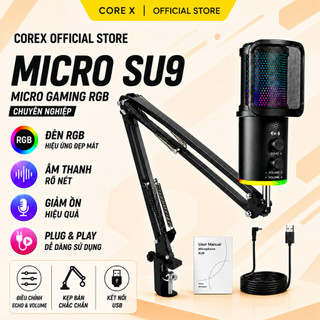 Micro-Micro Livestream, Thu Âm Chuyên Nghiệp SU9 - LED RGB-Lọc 99% Tạp Âm-Thu Âm 360 Độ-BH12T