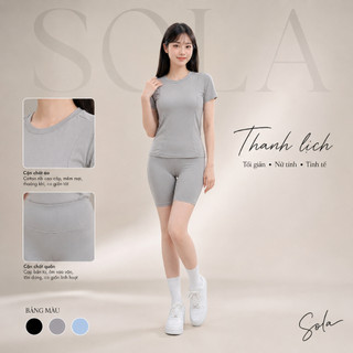 Set Đồ Tập Gym Nữ SOLA 26 Áo Thun Cotton Rib Co Giãn + Quần Biker Short Cạp Cao Ôm Dáng Thể Thao