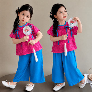 Bà ba cho bé gái mặc TẾT chất lụa gấm, Bộ quần áo bà ba bé gái dễ thương diện Trung Thu, Đồ lam đi chùa BB03 -BIATONKIDS